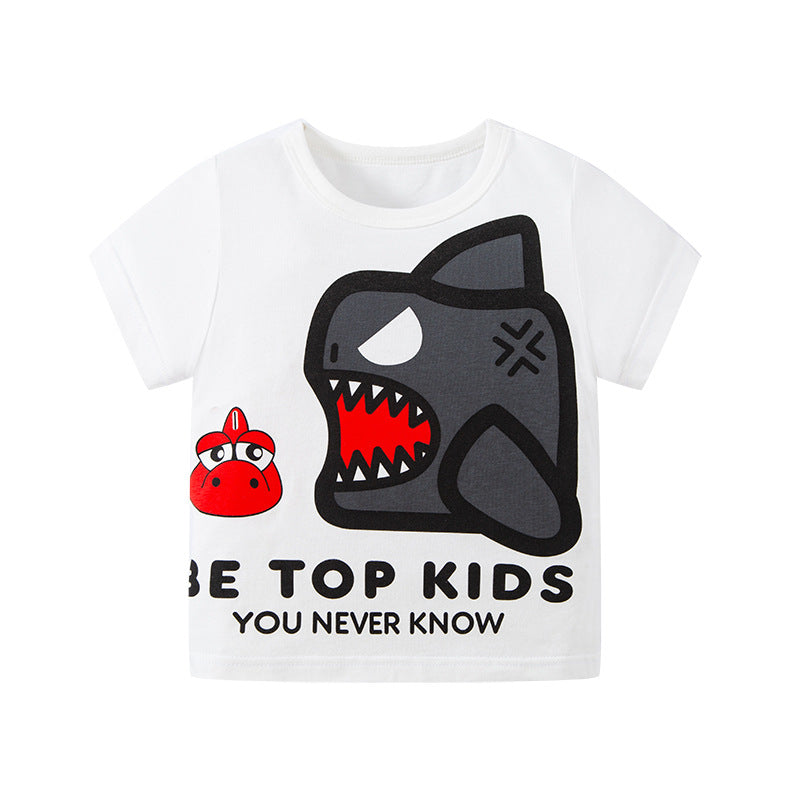 2024 new cross-border Korean summer children's cartoon T-shirt dinosaur pure cotton baby top boy's fashionable T-shirt trend