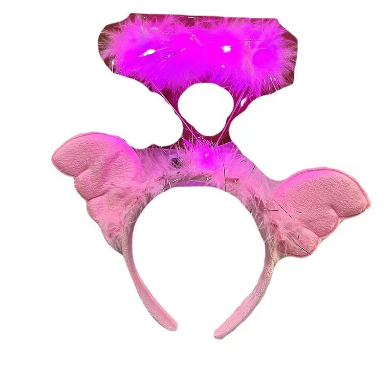 Night market stalls hot sale Christmas stage performance birthday party angel wings feathers luminous flash headband headdress