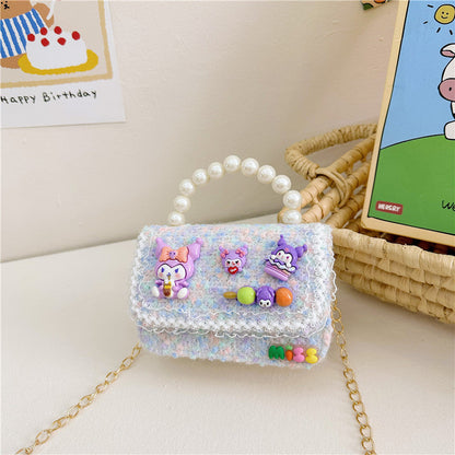 Western-style children's shoulder bag female fashion cartoon pearl handbag simple little princess chain crossbody bag wholesale 