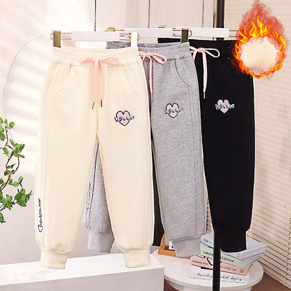 Boys and girls winter velvet thickened pants loose elastic lamb wool warm pants closed windproof sports cotton net celebrity