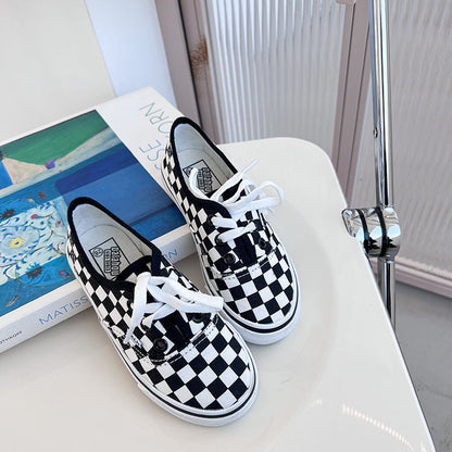 Children's shoes, one piece for children, boys and girls, slip-on canvas shoes, Korean style lace-up sneakers, plaid shoes