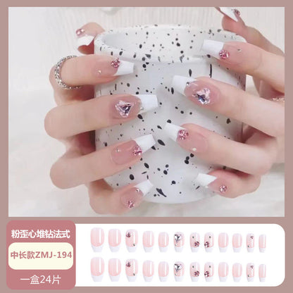 Wearable nail tips wholesale medium and long ice transparent oolong gradient peach nail art finished nail stickers false nails