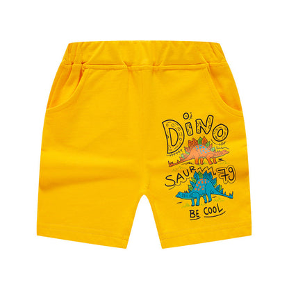 2024 summer new children's cartoon dinosaur shorts baby pure cotton shorts outerwear pants knitted pants