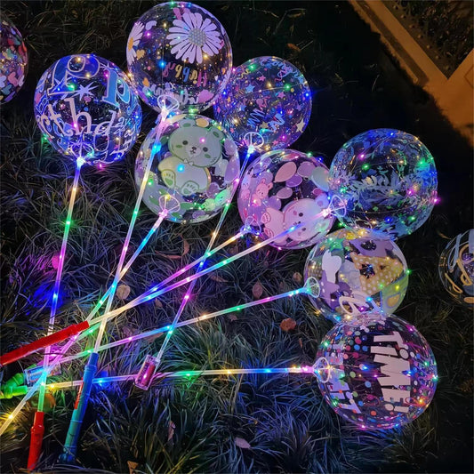 Printed ball floating in the air, Internet celebrity transparent luminous balloon, ground push luminous cartoon ball children's square hot sale wholesale