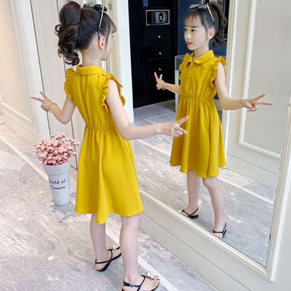 Girls summer clothes 2024 new children's dresses for middle and large children, stylish solid color chiffon skirts for girls, thin princess skirts