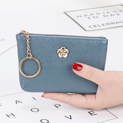 Genuine leather texture short coin purse ultra-thin women's card holder Korean style mini small wallet soft leather key bag zipper bag 