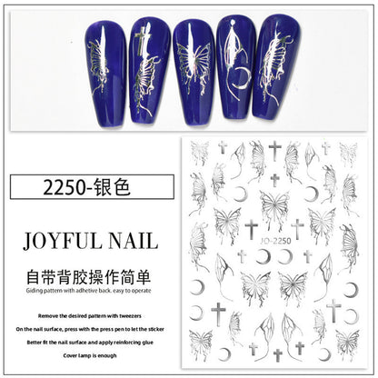 Nail stickers hollow elegant butterfly stickers three-dimensional fantasy color laser liquid butterfly fresh gold and silver aurora nail stickers