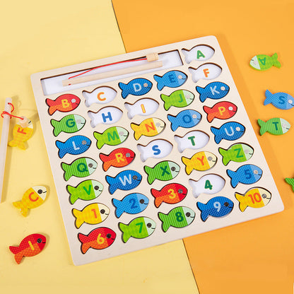 Children's wooden early education color classification enlightenment number letter recognition matching magnetic fishing game educational toy