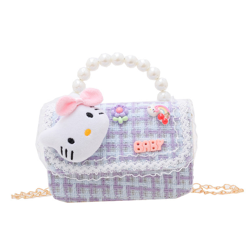 Cartoon cute children's handbag fashionable contrast color girl chain shoulder bag fashionable doll crossbody bag small square bag