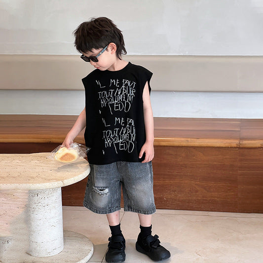 Boys summer vest children's sleeveless T-shirt baby breathable top 2024 new boys cotton casual clothes 5