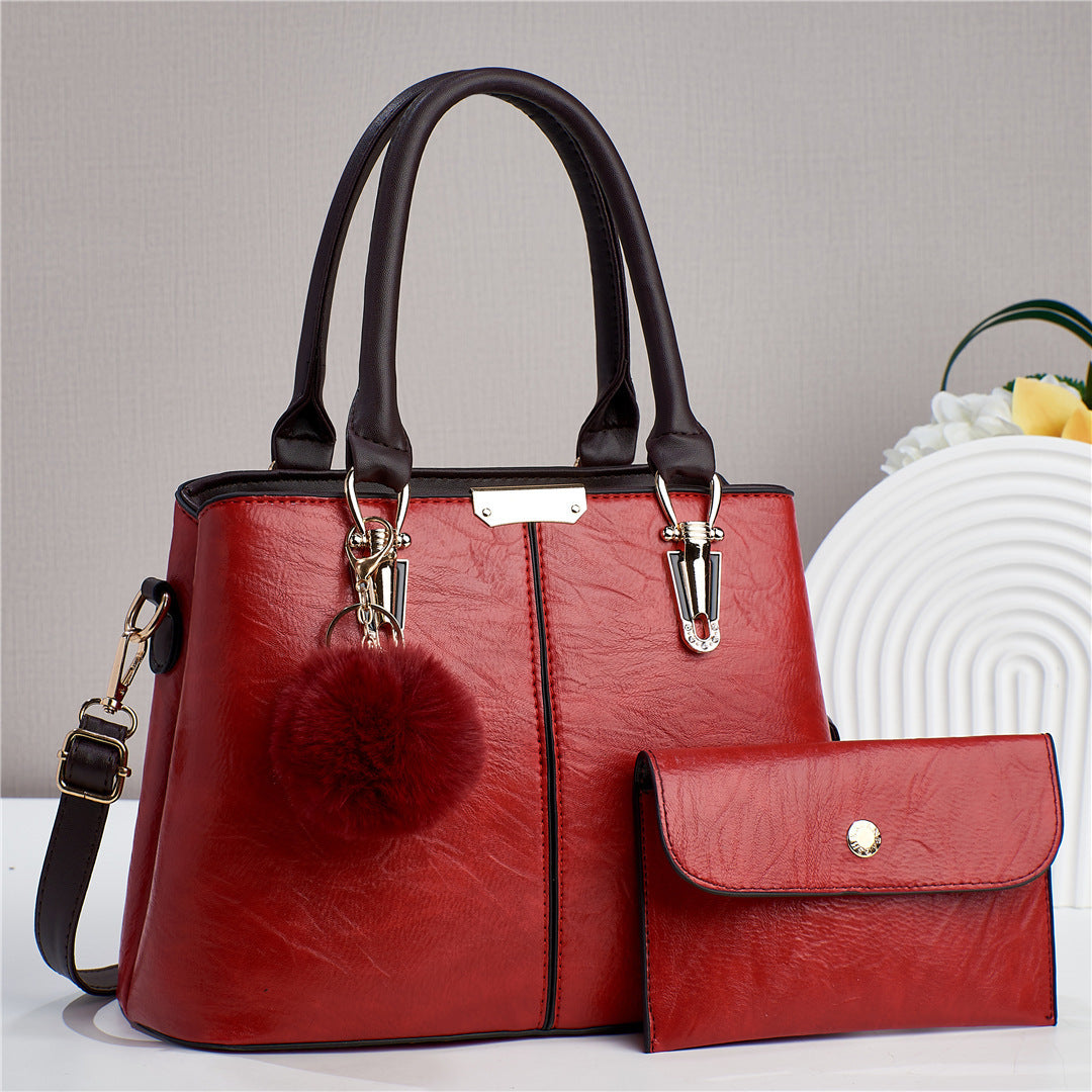 2024 autumn and winter new retro pattern splicing mother-and-child bag simple solid color large capacity single shoulder handbag textured women's bag 