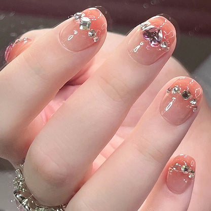 Wearable nail wholesale short French blush magic mirror gold powder nail art finished product detachable nail stickers fake nail pieces