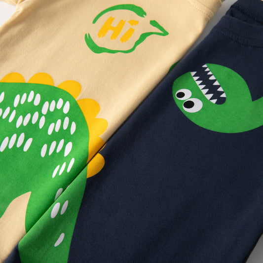 Cross-border children's clothing summer children's short-sleeved T-shirt boy baby top cartoon dinosaur round neck sweater one piece delivery