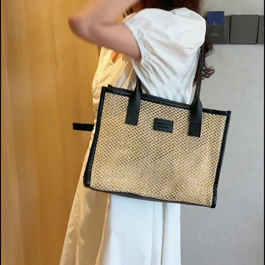 Western-style straw woven large-capacity bag for women 2024 new beach woven bag for women one-shoulder commuting tote bag large bag 