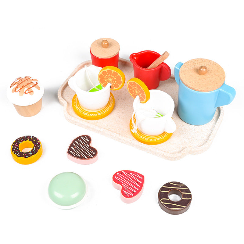 Children's wooden early education puzzle simulation afternoon tea dessert cake set role play kitchen house toys