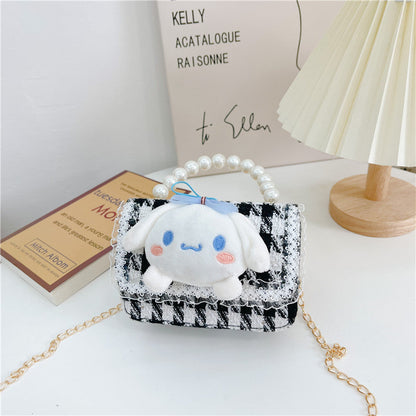 Cute children's small square bag fashionable pearl handbag trendy versatile chain crossbody bag girl's coin shoulder bag