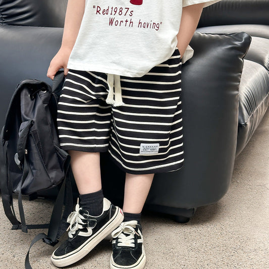 Children's pants boys sports shorts outer wear summer style 2024 summer new style little boy striped breathable shorts