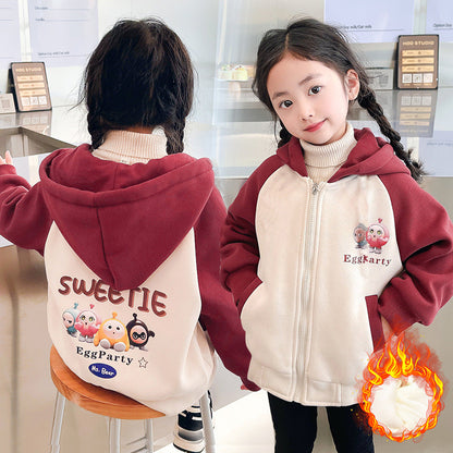 Boys and girls winter thickened fleece coat double-layer sunshine fleece egg zipper warm children kindergarten