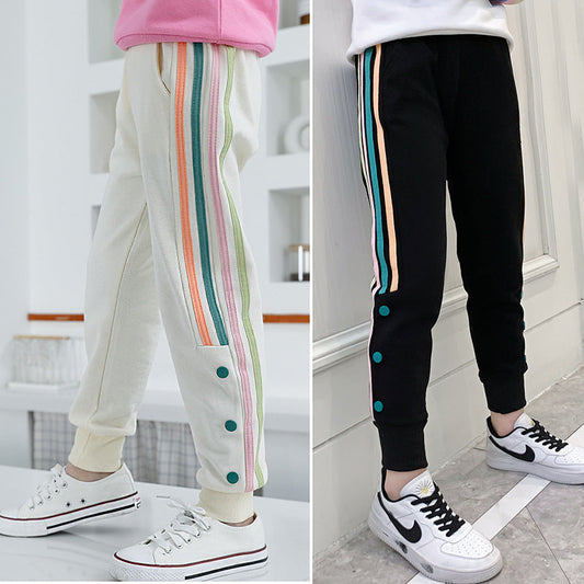 Girls sweatpants 2024 new spring and autumn children's pants striped leggings pants stylish middle and large children's sports casual trousers