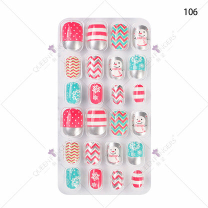 Zhifei nail art children's finished nail pieces 24 pieces flame cartoon bagged wearable finished nail art children's patches