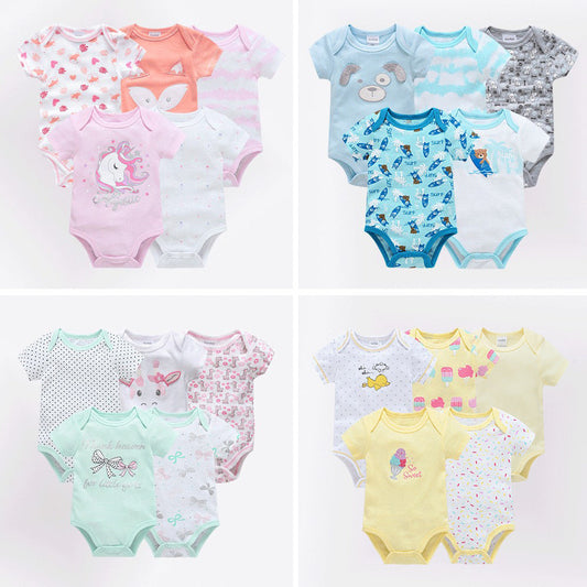 Spot wholesale cross-border baby jumpsuit 5-piece set short-sleeved hip-wrapped romper summer new ins girl clothes