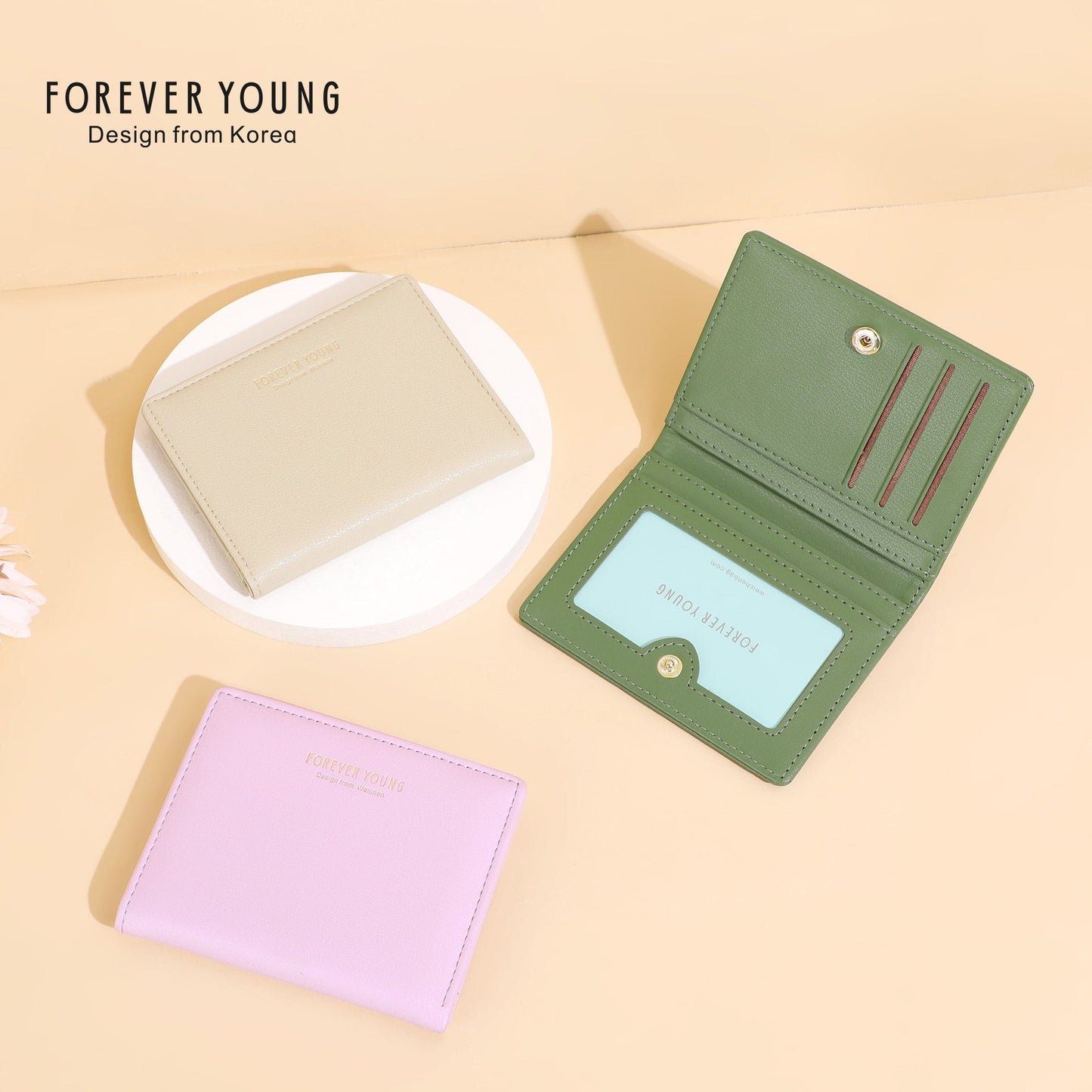 forever young short wallet women's multi-card slot coin purse ultra-thin simple ladies wallet solid color wallet 