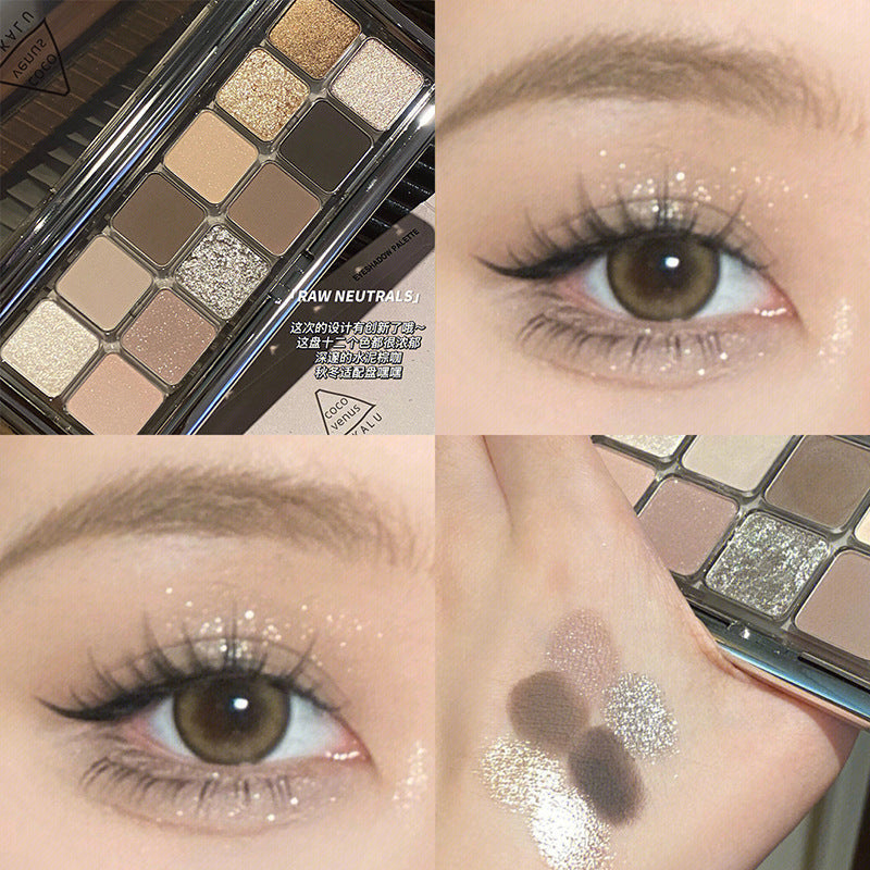 DIKALU 12 color eye shadow cement palette raw neutrals matte earth color milk tea palette blush cross-border