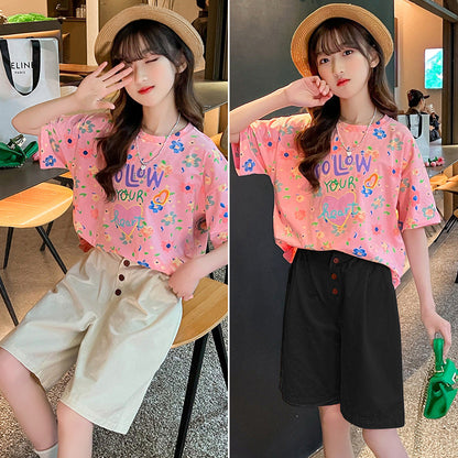 Girls 2024 summer new style medium and large children's shorts thin shorts children's pure cotton outer wear medium pants trendy