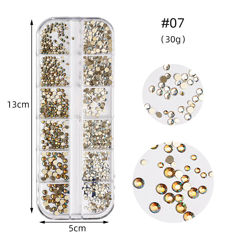 Zhifei nail art high silver flat bottom diamond 12 styles nail art fantasy color AB water diamond decoration shiny diamond long box