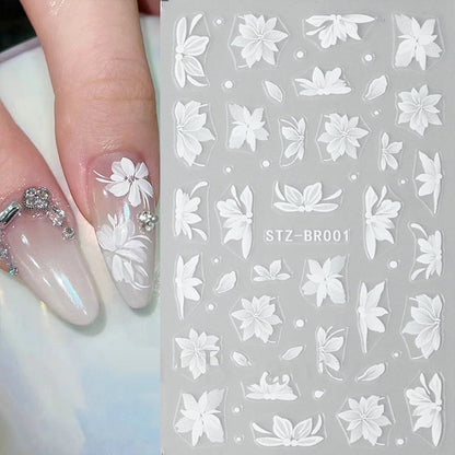 Nail stickers ins style hand-painted net red white magnolia elegant five-petal flower flower adhesive thin tough nail stickers