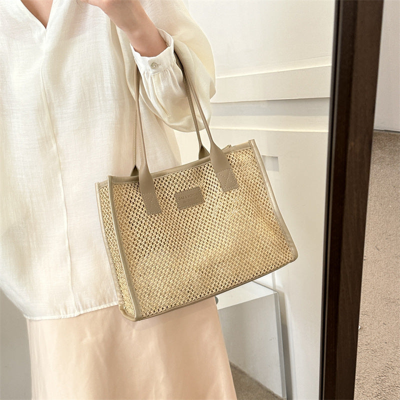 Western-style straw woven large-capacity bag for women 2024 new beach woven bag for women one-shoulder commuting tote bag large bag 