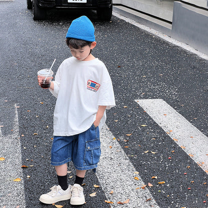 Children's clothing boys short-sleeved T-shirts cartoon printing 2024 summer new Korean version children's summer clothing half-sleeved tops wholesale