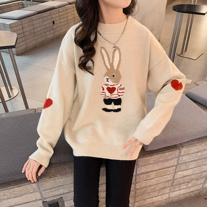 Girls' new winter sweater little rabbit cartoon pullover bottoming shirt outer wear elementary school students kindergarten knitted sweater