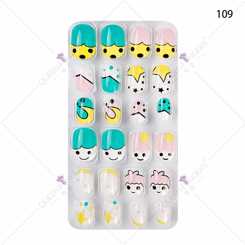 Zhifei nail art children's finished nail pieces 24 pieces flame cartoon bagged wearable finished nail art children's patches