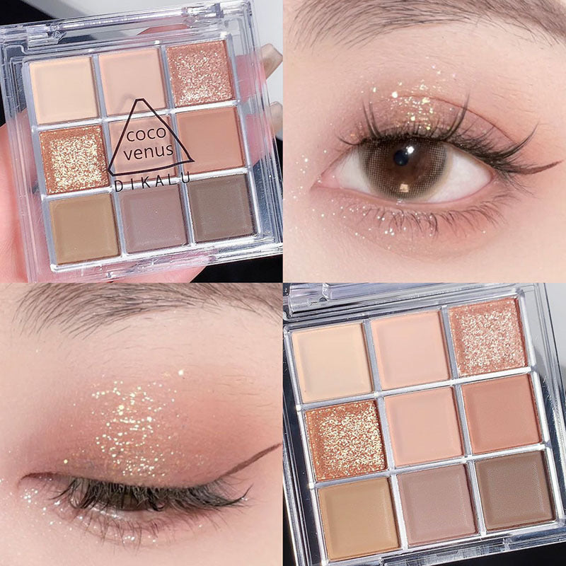 Internet celebrity transparent nine-square eyeshadow matte not easy to remove makeup atmosphere rose smoke powder nine-color eyeshadow palette cross-border