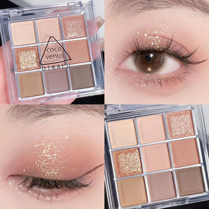 Internet celebrity same transparent nine-color acrylic eyeshadow palette ins nine-square eyeshadow glitter pearlescent affordable 9-color DIKALU