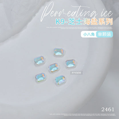 Nail art K9 diamond new sea salt pointed bottom diamond nail art accessories ice transparent aurora fantasy color crooked heart fat square glass diamond nails