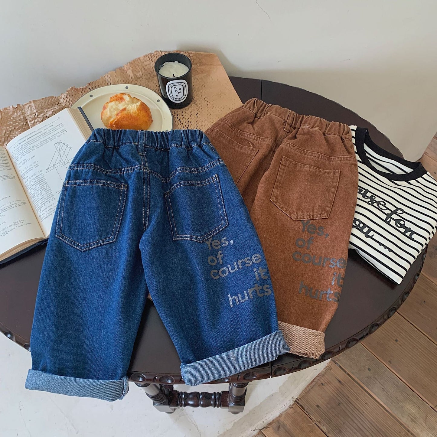 Children's trousers 2024 Bangcheng Spring Boys' Korean Retro Printed Letter Casual Jeans F0364