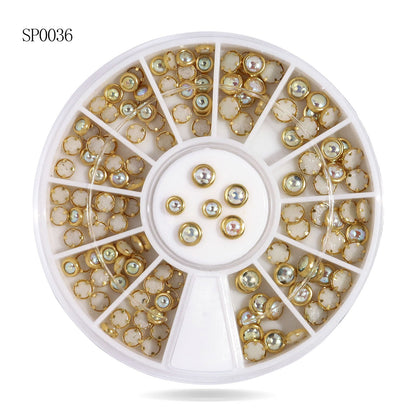 Cross-border nail art accessories nail flat bottom fantasy alloy diamond special-shaped white AB rhinestone accessories 12 grid turntable wholesale