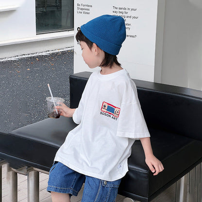 Children's clothing boys short-sleeved T-shirts cartoon printing 2024 summer new Korean version children's summer clothing half-sleeved tops wholesale