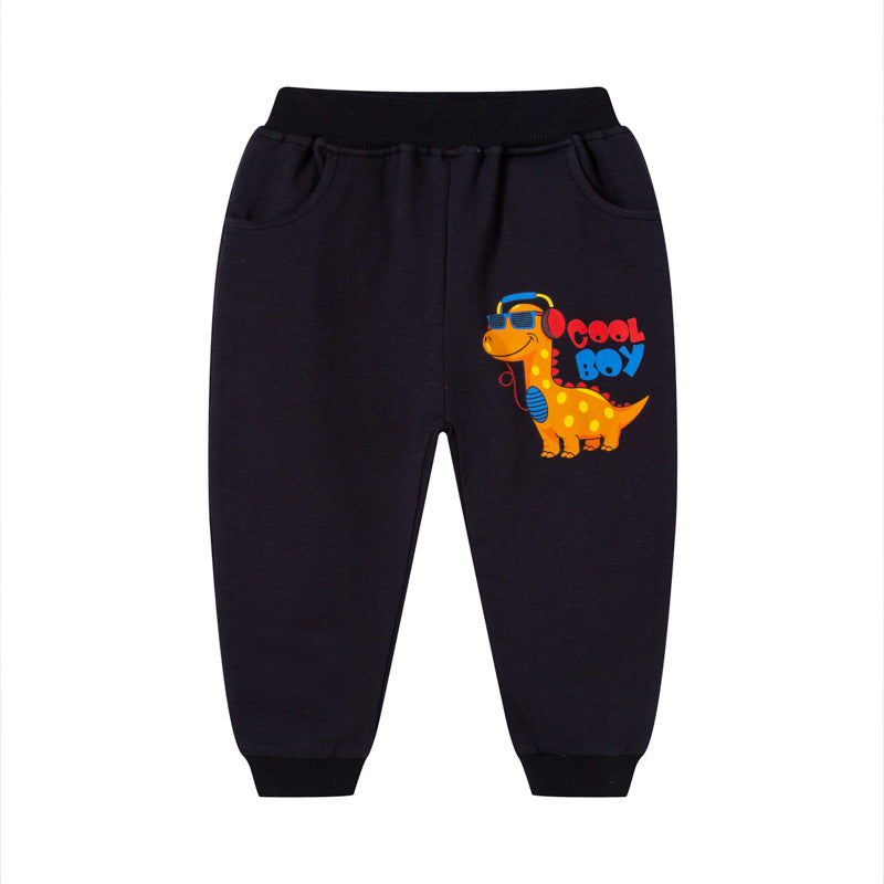 2023 new children's autumn boys sports trousers dinosaur cartoon pattern pure cotton trousers knitted children's trousers