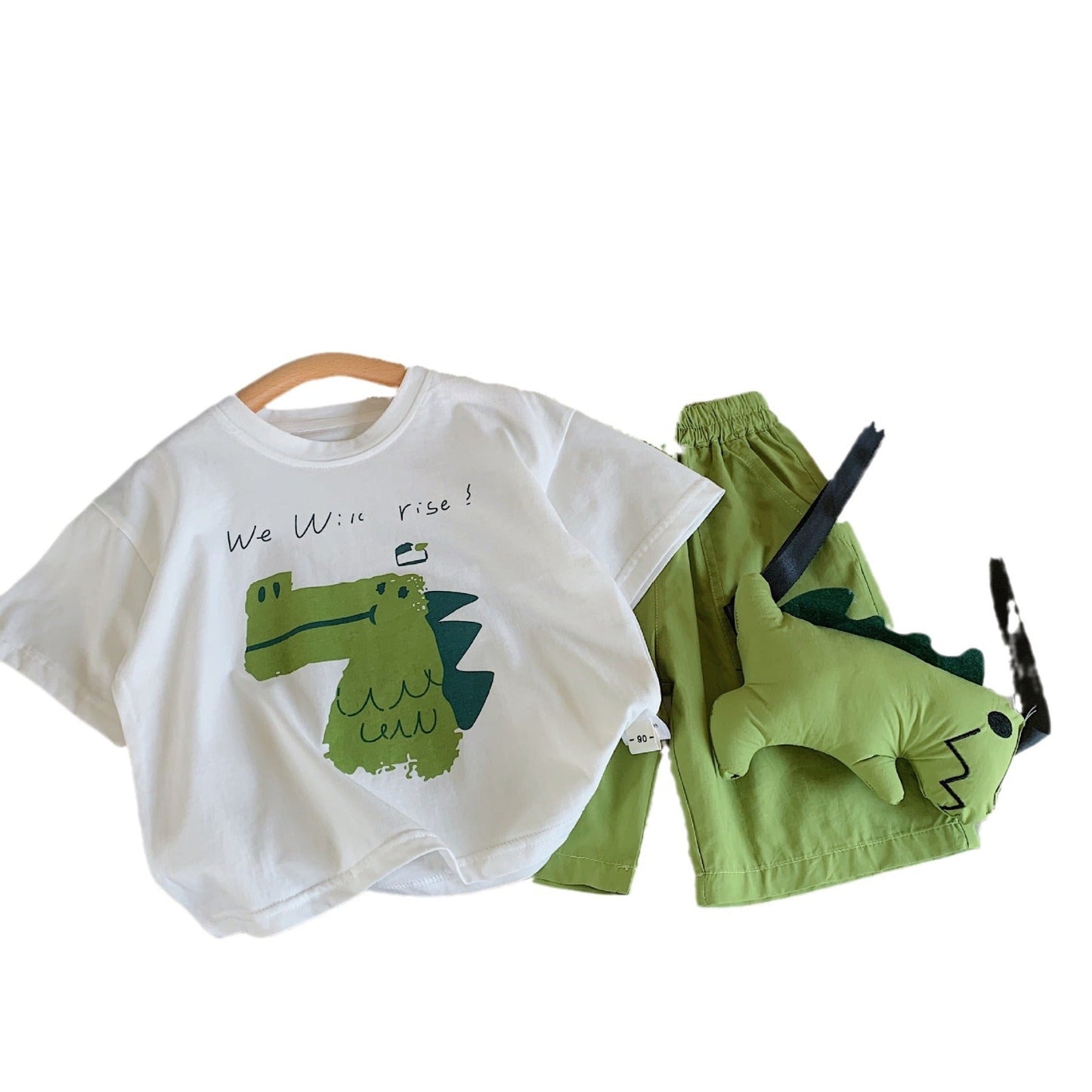 Children's suit Bangcheng 2024 summer boy short-sleeved T-shirt + shorts with dinosaur bag two-piece suit trendy F0216