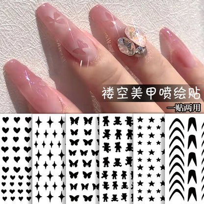 Nail art spray painting stickers airbrush hollow template stickers French smile line love butterfly star spray painting nail stickers