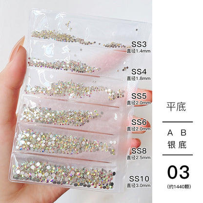 Nail jewelry wholesale 6-grid bagged rhinestones AB diamonds colored diamonds glass diamonds super flash flat bottom diamonds mixed colorful silver bottom