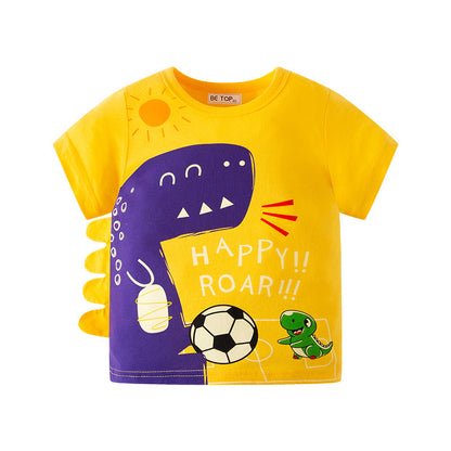 Summer new children's cartoon dinosaur short-sleeved T-shirt INS pure cotton sweater boy tops manufacturers children's clothing wholesale