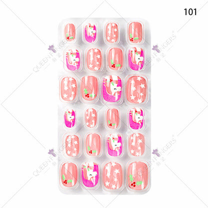 Zhifei nail art children's finished nail pieces 24 pieces flame cartoon bagged wearable finished nail art children's patches