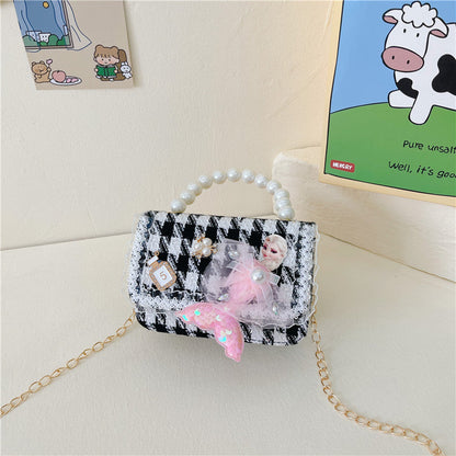 Children's messenger bag fashionable girl princess small fragrance style pearl hand-held change small shoulder bag cute girl shoulder bag 