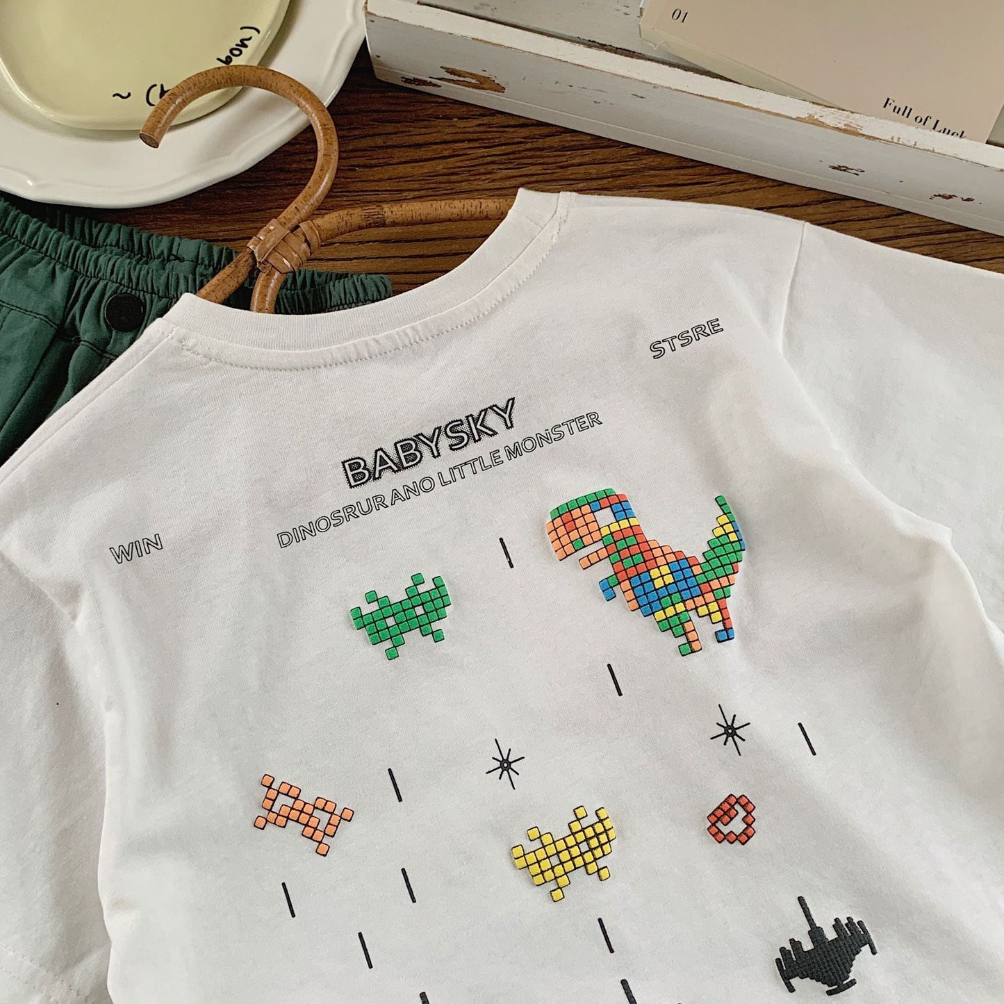 Children's T-shirt Bangcheng 2024 summer new rainbow dinosaur boy short T children's clothing cartoon print short sleeve G0125