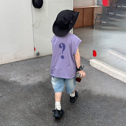 Amo Baby Children 2024 Summer Letter Breathable Comfortable Cotton Vest Boy Baby Loose Casual Top Trend