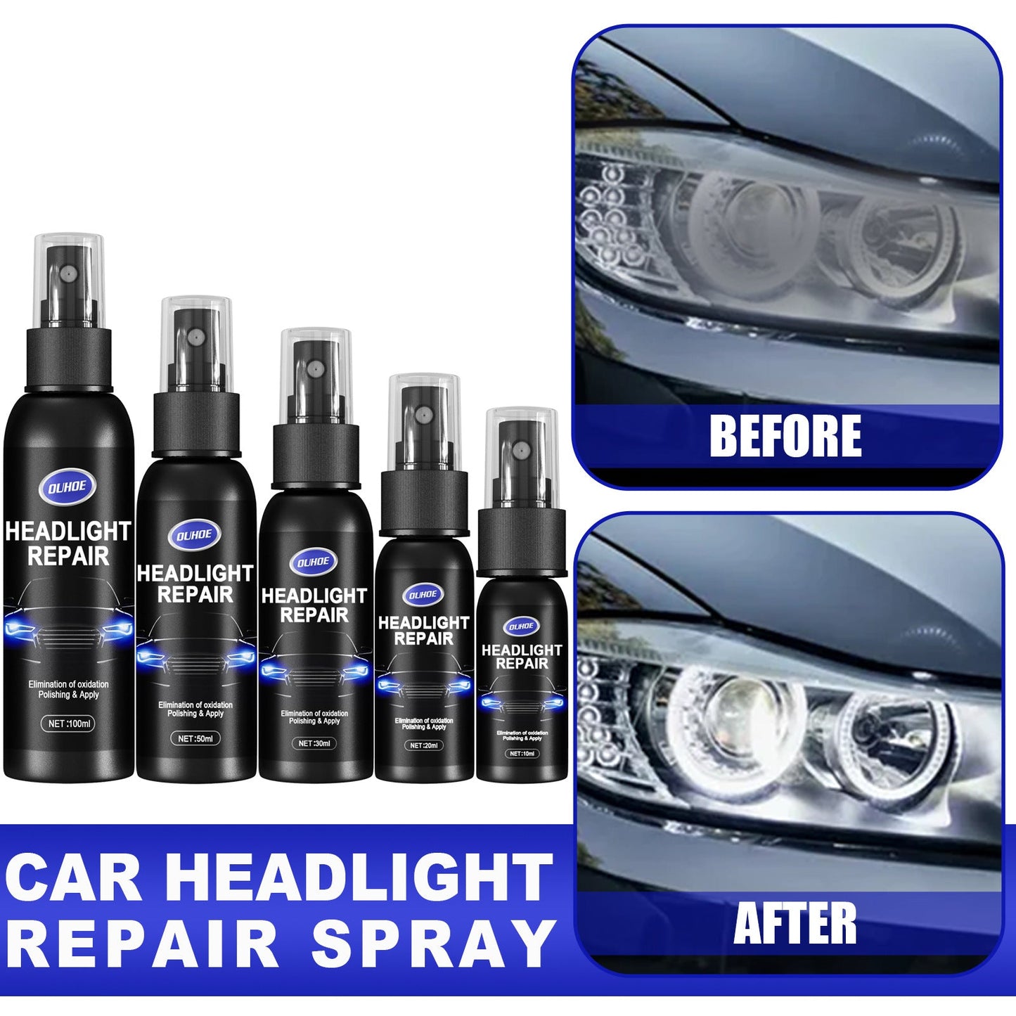 OUHOE Car Light Repair Spray Car Headlight Shade Scratch Polishing Car Headlight Repair Renovation ភ្នាក់ងារជួសជុល 